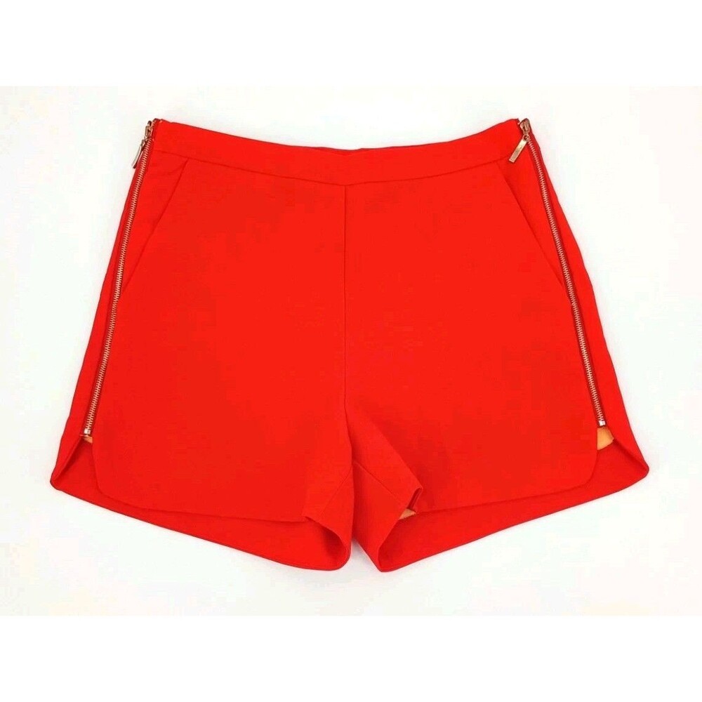 Quiet Luxury Barbie Red Tailored Shorts Small Gold Zip Yacht Party Preppy